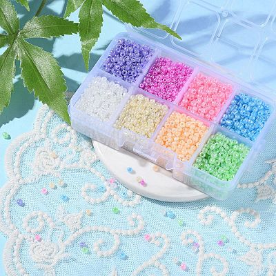 3384Pcs 8 Colors 8/0 Glass Seed Beads SEED-YW0002-23-1