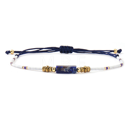 Bohemian Natural Lapis Lazuli & Glass Seed Bead Braided Bead Bracelets for Unisex OP0530-1-1