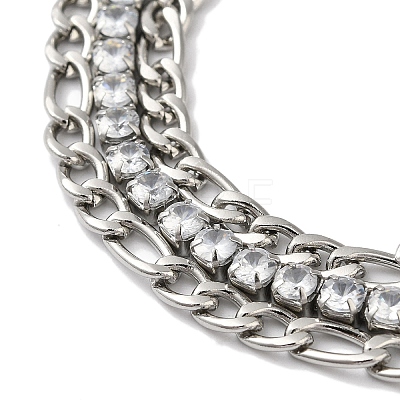 304 Stainless Steel Pave Crystal Rhinestone Multi-Strand Figaro Chain Bracelets for Women BJEW-I315-06P-1