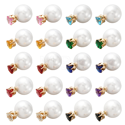 10 Pairs 10 Colors Resin Diamond & Plastic Imitaion Pearl Front Back Stud Earrings EJEW-AN0002-65-1