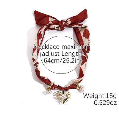 Alloy Enamel & Rhinestone & Resin & Acrylic Heart Pendant Printed Cloth Scarf Necklaces for Women FS-WG8696E-13-1