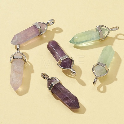 6Pcs 3 Styles Natural Mixed Stone Double Terminated Pointed Pendants G-FS0002-48-1