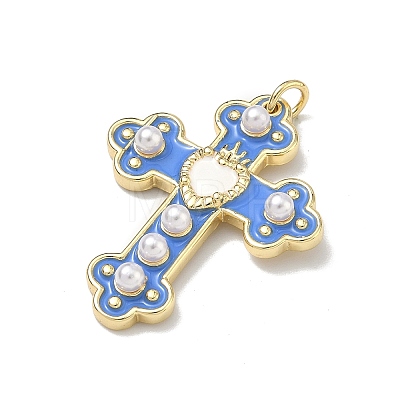 Brass Enamel with ABS Plastic Imitation Pearl Pendants KK-Z153-16G-02-1