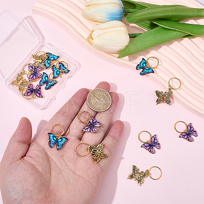15Pcs 3 Styles Butterfly Printed Alloy Braiding Hair Pendant Decoration Clips OHAR-BM0001-04-1