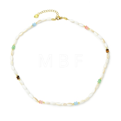 Mixed Stone and Dyed Natural Shell Rice Beaded Necklaces for Women NJEW-JN06347-1