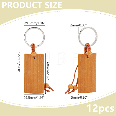   12Pcs Bamboo Laser Engraving Rectangle Keychains KEYC-PH0002-04-1