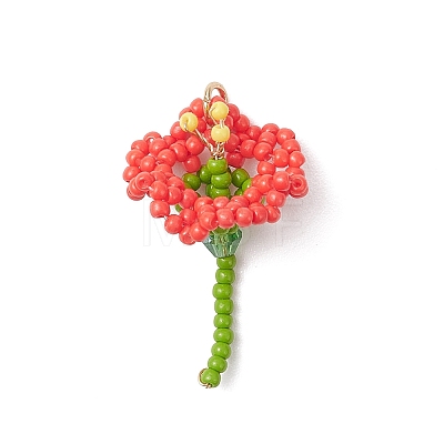 Glass Seed Beaded Flower Pendants PALLOY-MZ01171-02-1