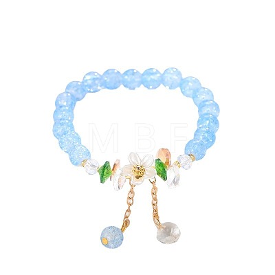 Daisy Crackle Glass Round Beaded Stretch Bracelets FS-WG28140-02-1
