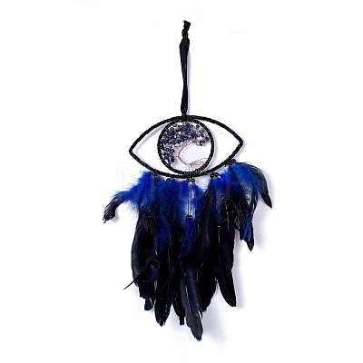 Handmade Eye & Tree of Life Woven Net/Web with Feather Wall Hanging Decoration HJEW-K035-06-1