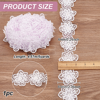 Organza Lace Trim with Resin Imitation Pearl Beads OCOR-WH0085-53C-1