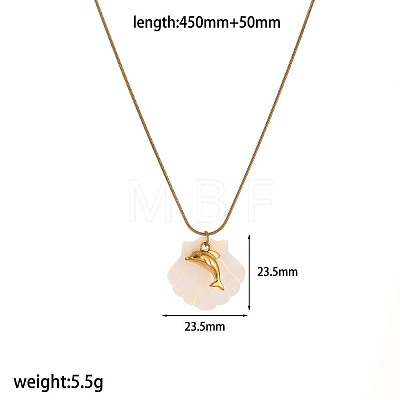 Summer Beach 304 Stainless Steel & Carved Natural Shell Pendant Necklaces for Women WG88CDD-07-1