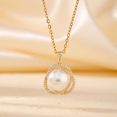 Brass Pave Clear Cubic Zirconia Pendant Necklaces ER6847-1