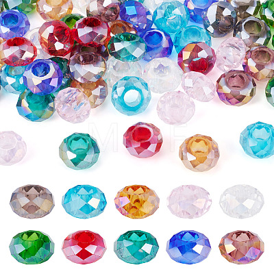 50Pcs 10 Colors Transparent Glass European Beads GPDL-TA0001-13-1