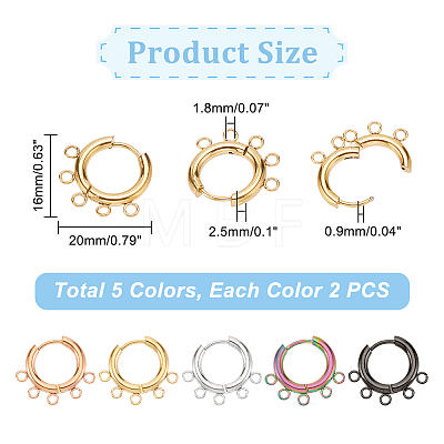 10 Pairs 5 Colors 304 Stainless Steel Hoop Earring Findings STAS-DC0011-06-1