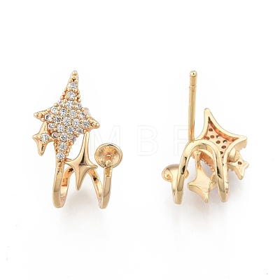 Brass Pave Clear Cubic Zirconia Stud Earring Findings KK-N216-542-1