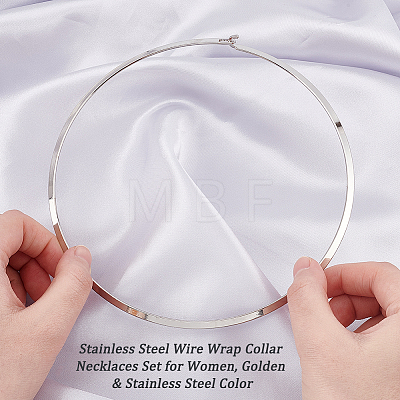Unicraftale 2Pcs 2 Colors 304 Stainless Steel Wire Wrap Collar Necklaces Set for Women NJEW-UN0001-34-1