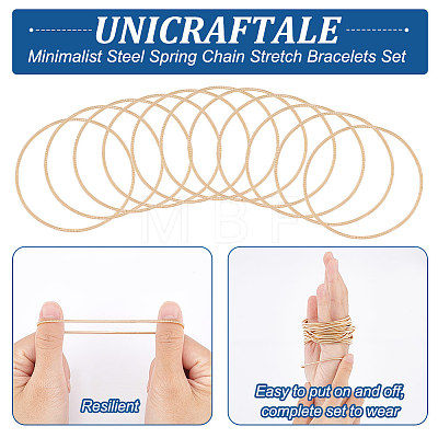 Unicraftale 60Pcs Minimalist Steel Spring Chain Stretch Bracelets Set TWIR-UN0001-12KCG-1