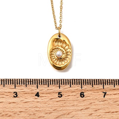 304 Stainless Steel Oval with Shell Shape Pendant Necklaces for Women NJEW-Z091-12G-1