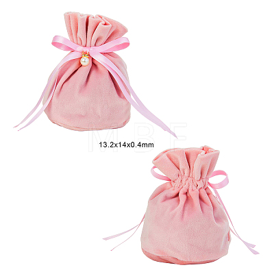 Velvet Jewelry Bags with Drawstring & Plastic Imitation Pearl TP-CJC0001-03G-1