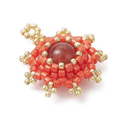Natural Carnelian(Dyed & Heated) with Glass Seed Beaded Pendants PALLOY-MZ01275-02-1