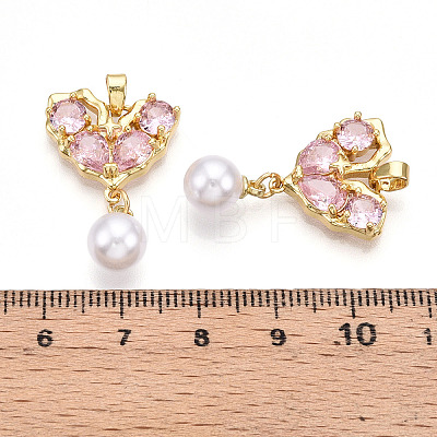 Brass Micro Pave Cubic Zirconia & ABS Imitation Pearl Pendants KK-T070-66B-1