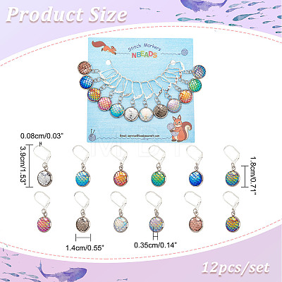 12Pcs 12 Colors Resin Figure of Fish Scale Charms Locking Stitch Markers HJEW-PH01506-1