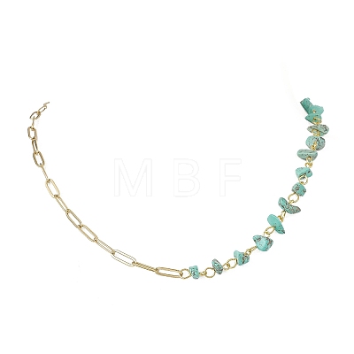 Handmade Synthetic Turquoise Chip Beads & 304 Stainless Steel Paperclip Chain Necklaces NJEW-JN05499-02-1
