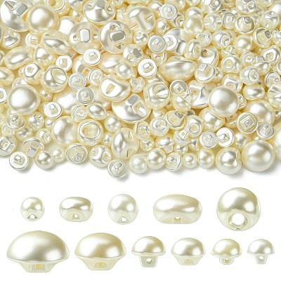 About 660 Pcs 330G 11 Styles 1-Hole ABS Plastic Imitation Pearl Buttons BUTT-CJ0001-08-1