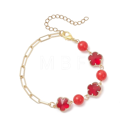 Glass & Natural Mixed Gemstone Beads Link Chain Bracelets BJEW-JB13231-1