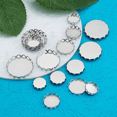 150Pcs 5 Styles 316 Surgical Stainless Steel Lace Edge Bezel Cups STAS-CD0001-09-1