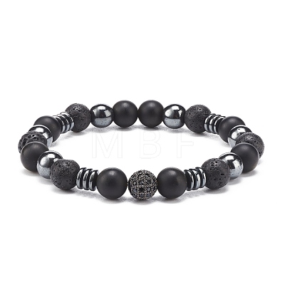 Natural Lava Rock & Synthetic Hematite Beaded Stretch Bracelet BJEW-JB08456-1