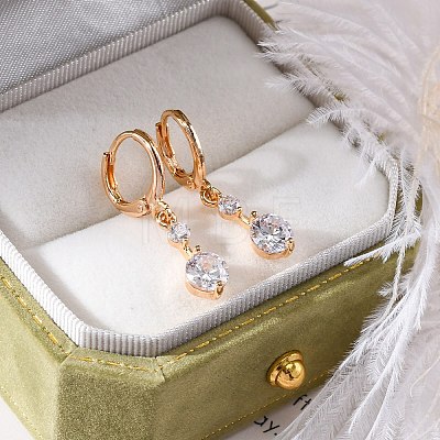 Brass Micro Pave Clear Cubic Zirconia Leverback Earrings EJEW-K300-17G-1