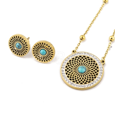 Synthetic Turquoise Stud Earrings & Pendant Necklaces Sets SJEW-M100-02D-G-1