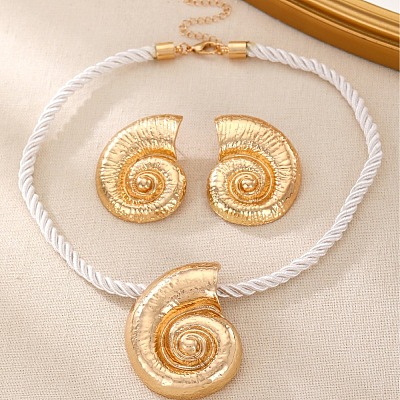 Conch Alloy & Polyester Cord Pendant Necklaces & Stud Earrings Sets FS-WG2EAF8-01-1