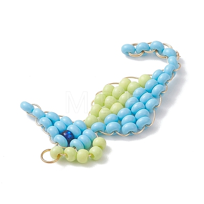 Glass Seed Beaded Sea Horse Pendants PALLOY-MZ01138-01-1