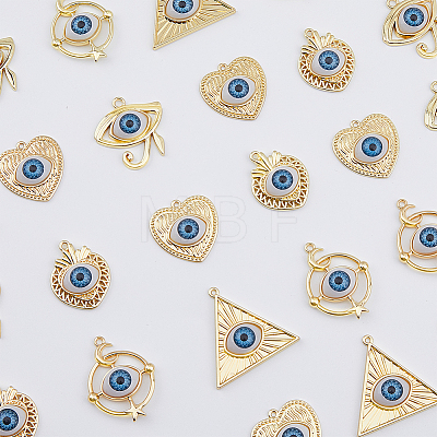 30Pcs 5 Styles Rack Plating Alloy Enamel Evil Eye Pendants FIND-DC0002-43-1