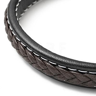 Cowhide Braided Flat Cord Bracelet with 304 Stainless Steel Magnetic Clasps BJEW-H552-01P-03-1