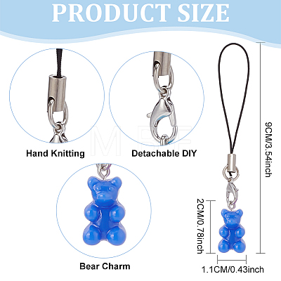 Cute Resin Bear Cell Phone Charm Polyester Cord Mobile Straps PALLOY-PH01599-1