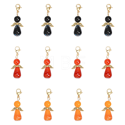 12Pcs 3 Styles Natural Agate Alloy Pendant Decorations HJEW-CA0001-31-1