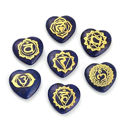 7Pcs 7 Styles Chakra Natural Dyed Sesame Jasper Love Heart Ornaments Figurines G-P533-01F-1-1