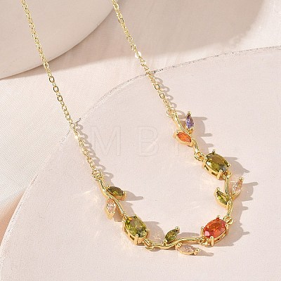 Brass Pave Cubic Zirconia Rose Flower Link Cable Chain Necklaces for Women NJEW-C121-05B-05G-1