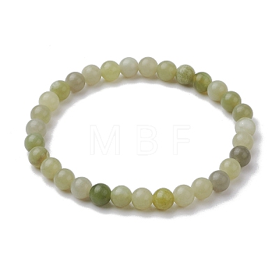 6mm Natural Green Jade Round Beaded Stretch Bracelets BJEW-JB10854-1