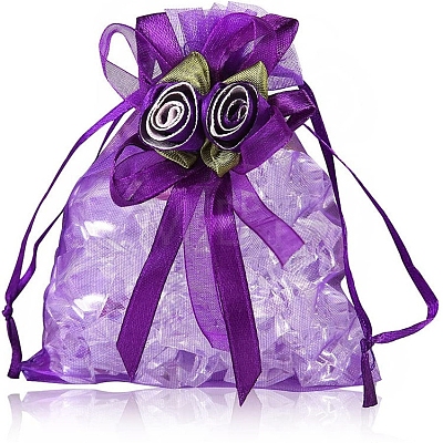 10Pcs Organza Gift Drawstring Bags with Rose PW-WGCF1DC-05-1