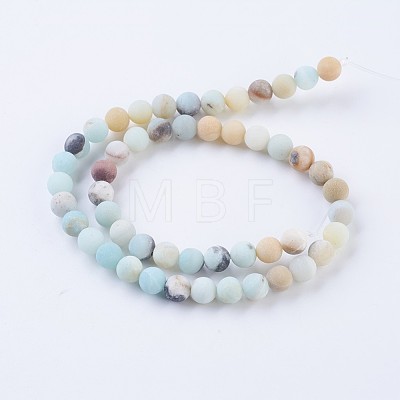 Frosted Natural Amazonite Round Bead Strands G-E334-8mm-09-1