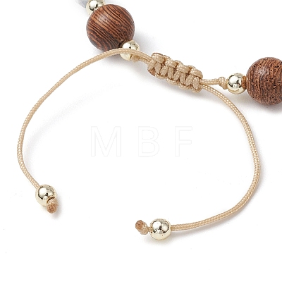 Adjustable Dyed Synthetic Turquoise & Coconut & Wood & Pearl Braided Bead Bracelets BJEW-JB10721-01-1