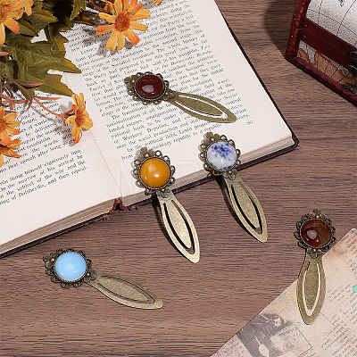 5Pcs Mixed Natural & Synthetic Round Gemsotne Bookmarks AJEW-OC0016-56A-1