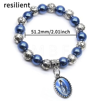 Religion Virgin Charm Alloy and Plastic Round Beaded Stretch Bracelets WG9840E-01-1