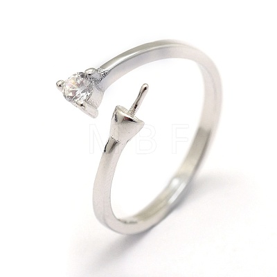 Rhodium Plated 925 Sterling Silver Finger Ring Components STER-P042-24P-1