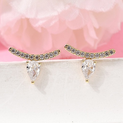 Brass Micro Pave Cubic Zirconia Stud Earrings EJEW-G471-14G-01-1