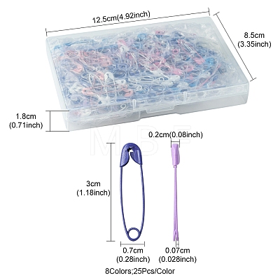 200Pcs 8 Colors Iron Safety Pins FIND-FS0002-78-1